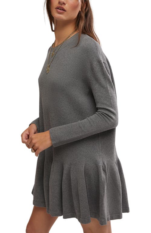 Shop Free People Time On My Side Ruffle Rib Sweater Dress In Dark Grey