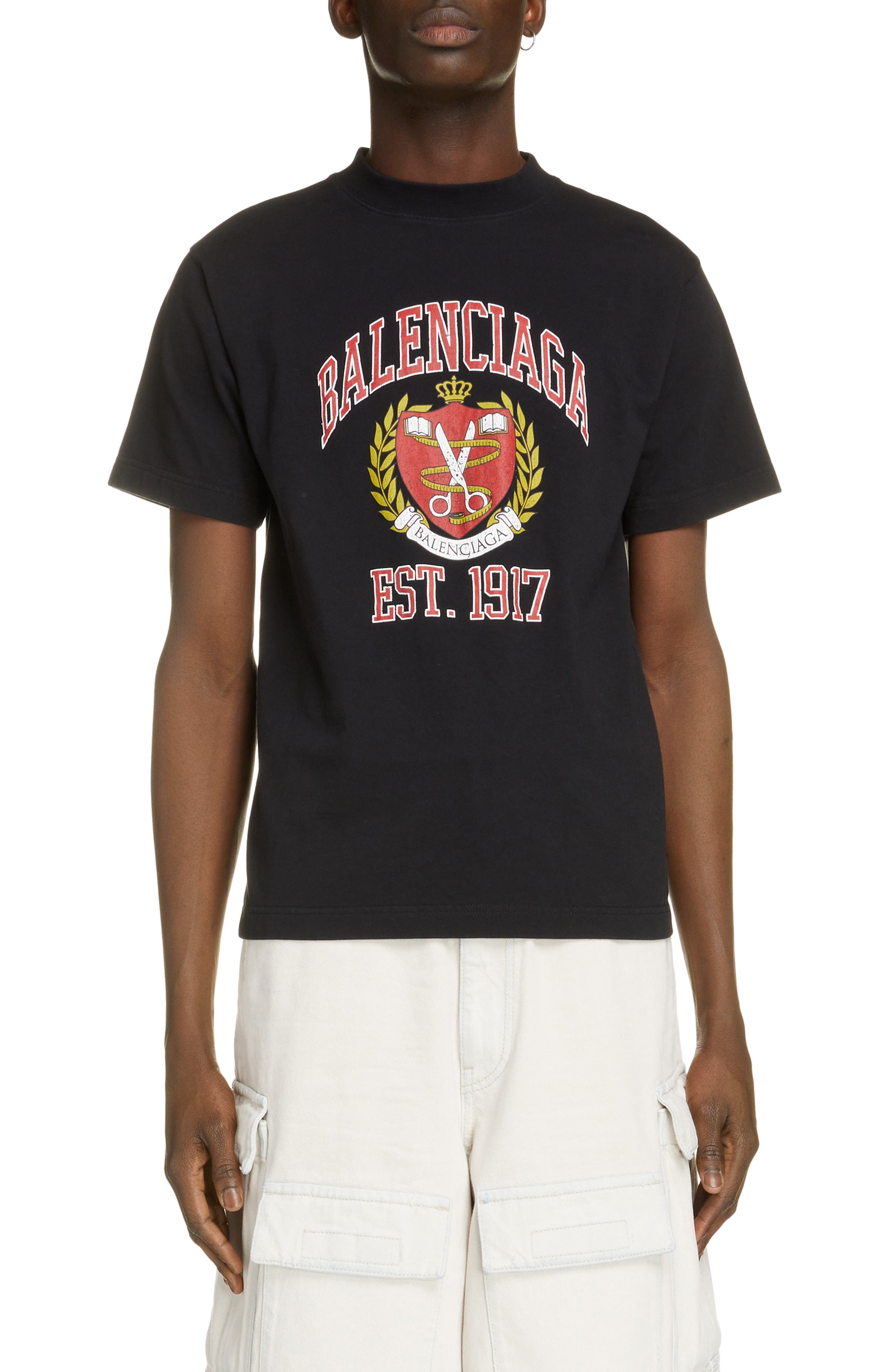Balenciaga Small Fit College Graphic Tee in Black/Red at Nordstrom, Size X-Large