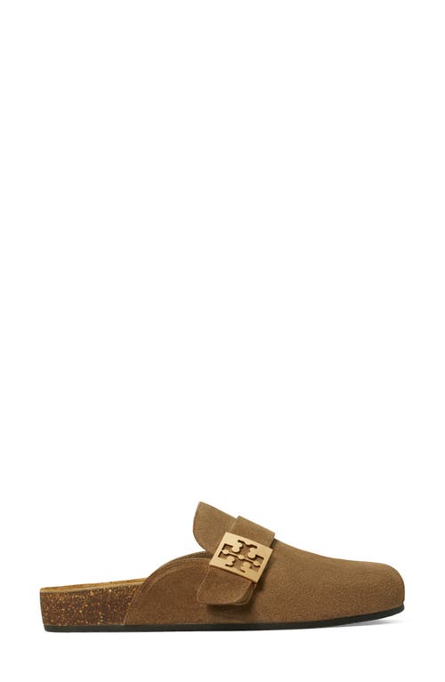 Tory Burch Mellow Logo Shearling Flat Mules In River Rock/gold