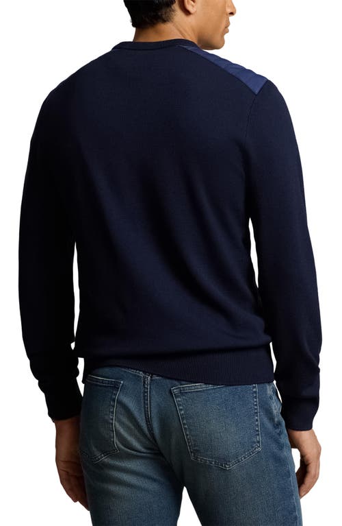 Shop Polo Ralph Lauren Merino Wool Crewneck Sweater In Piper Navy