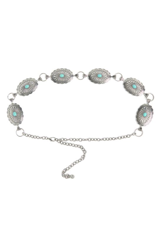 Linea Pelle Turquoise Concho Chain Belt In Old Nickel