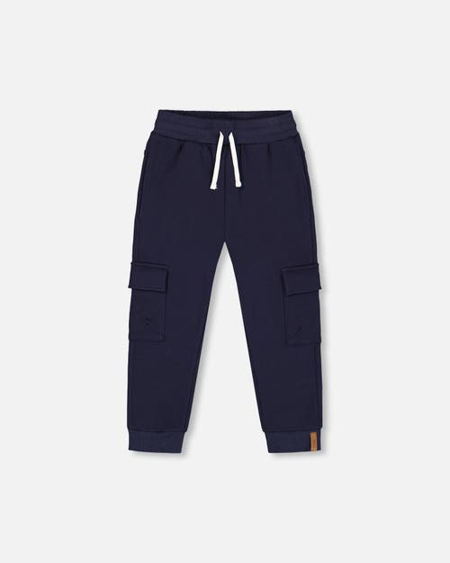 Shop Deux Par Deux Little Boy's Fleece Sweatpants With Cargo Pockets Navy In Peacoat