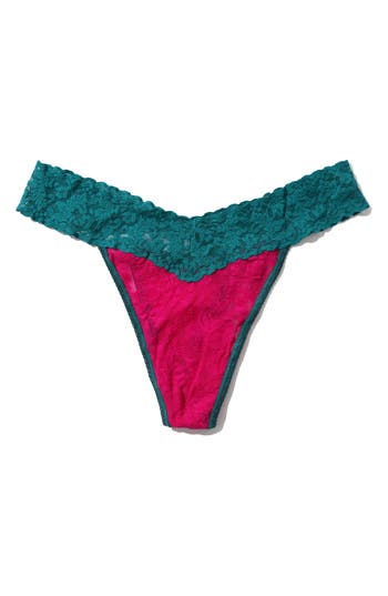 Hanky Panky Signature Lace Original Rise Thong In Pink Ruby/teal