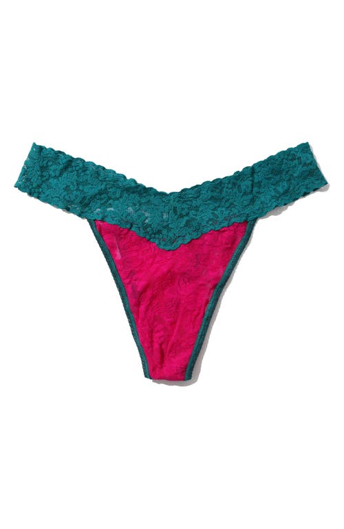 Hanky Panky Signature Lace Original Rise Thong In Pink Ruby/teal