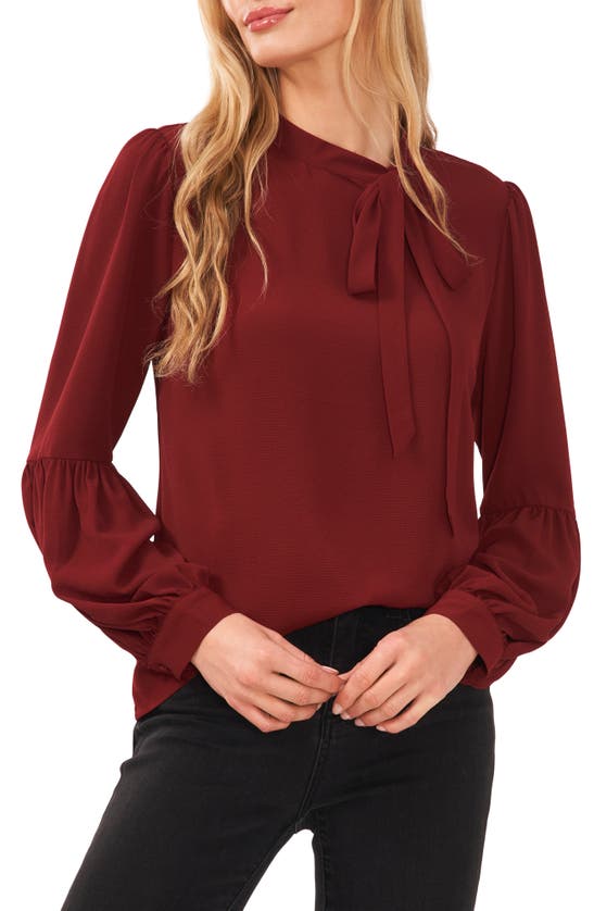 Cece Tie Neck Blouse In Claret Red