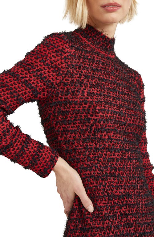 Misook Two-tone Eyelash Long Sleeve Sheath Dress In Rouge/black