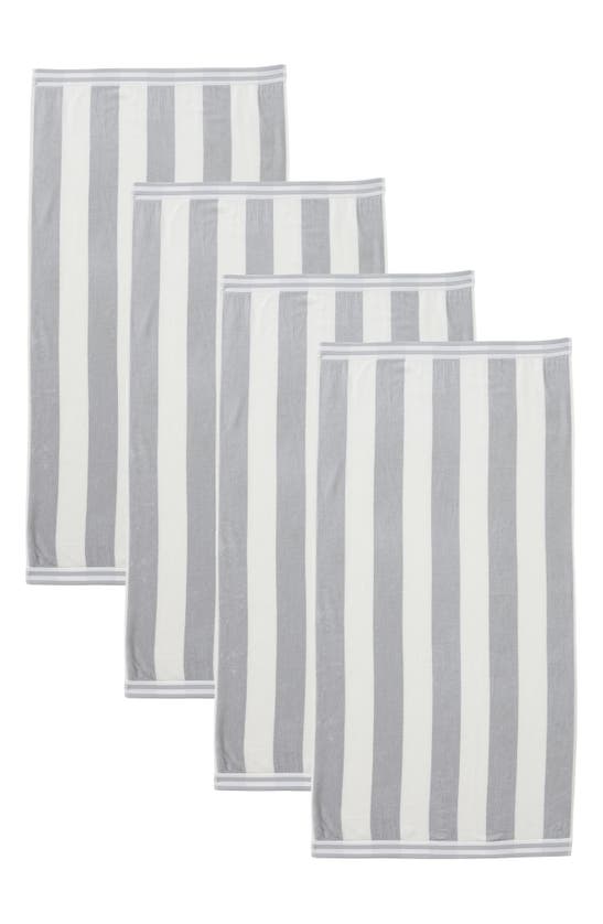 Woven & Weft 4-pack Pastel Cabana Stripe Bath Towels In Pale Grey