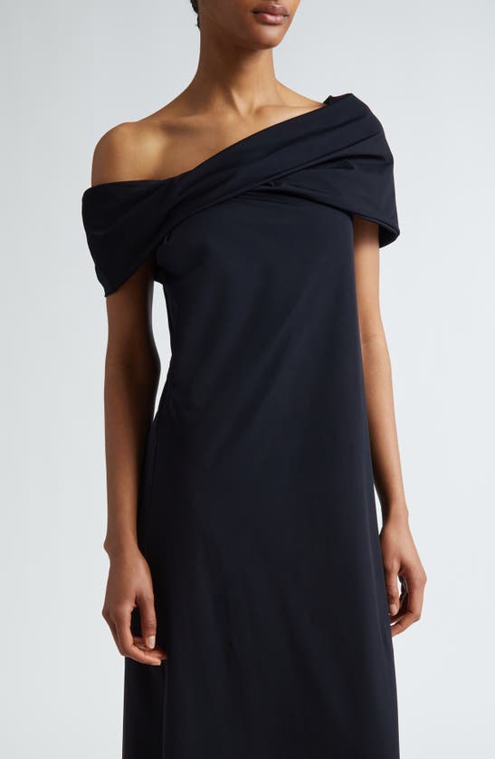 Shop Rohe Róhe Asymmetric Off The Shoulder Dress In Noir