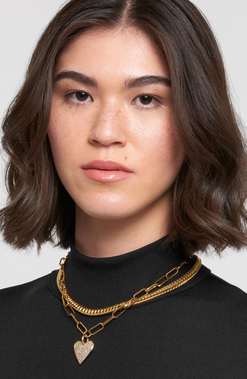 Adornia Crystal Pavé Heart Pendant Oval Link Chain Necklace In Gold
