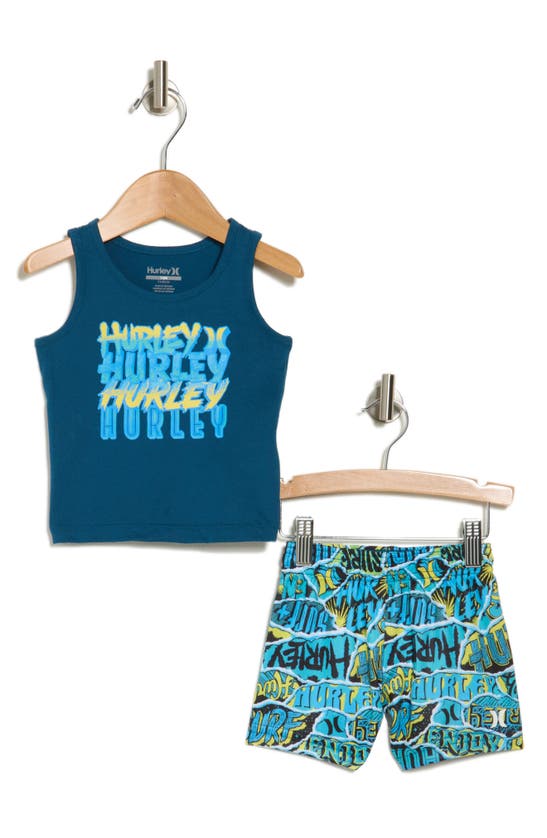 Shop Hurley Jersey Tank & Shorts Set In Blue Gaze