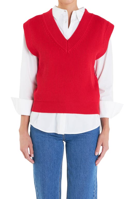 English Factory Throw On Sweater Vest In Red
