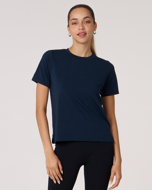 Shop Rebody Active Rebody Essentials Short Sleeve Top In Navy