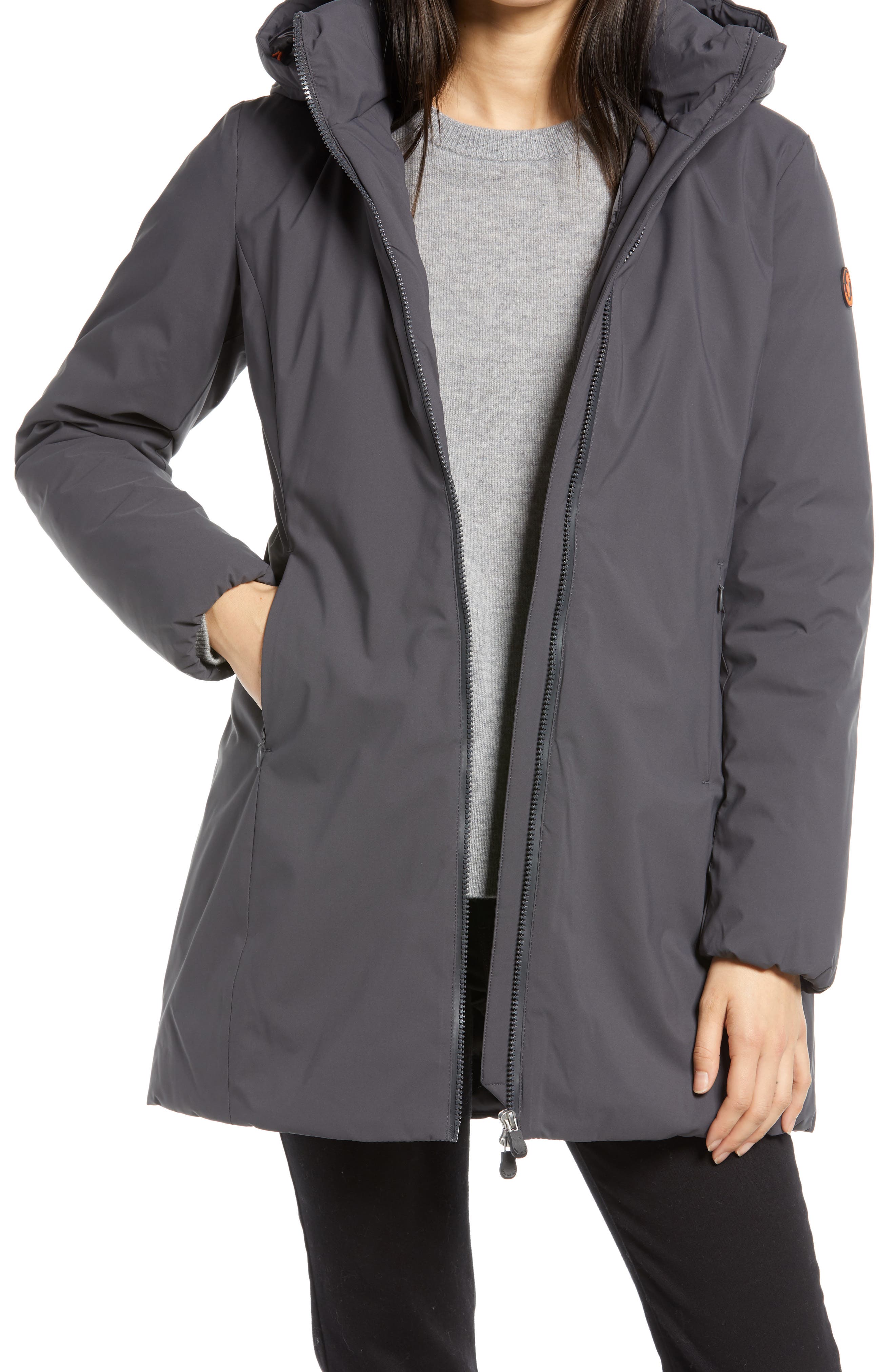 Save The Duck Matty Insulated Waterproof Raincoat With Removable Hood In Grey/ Black