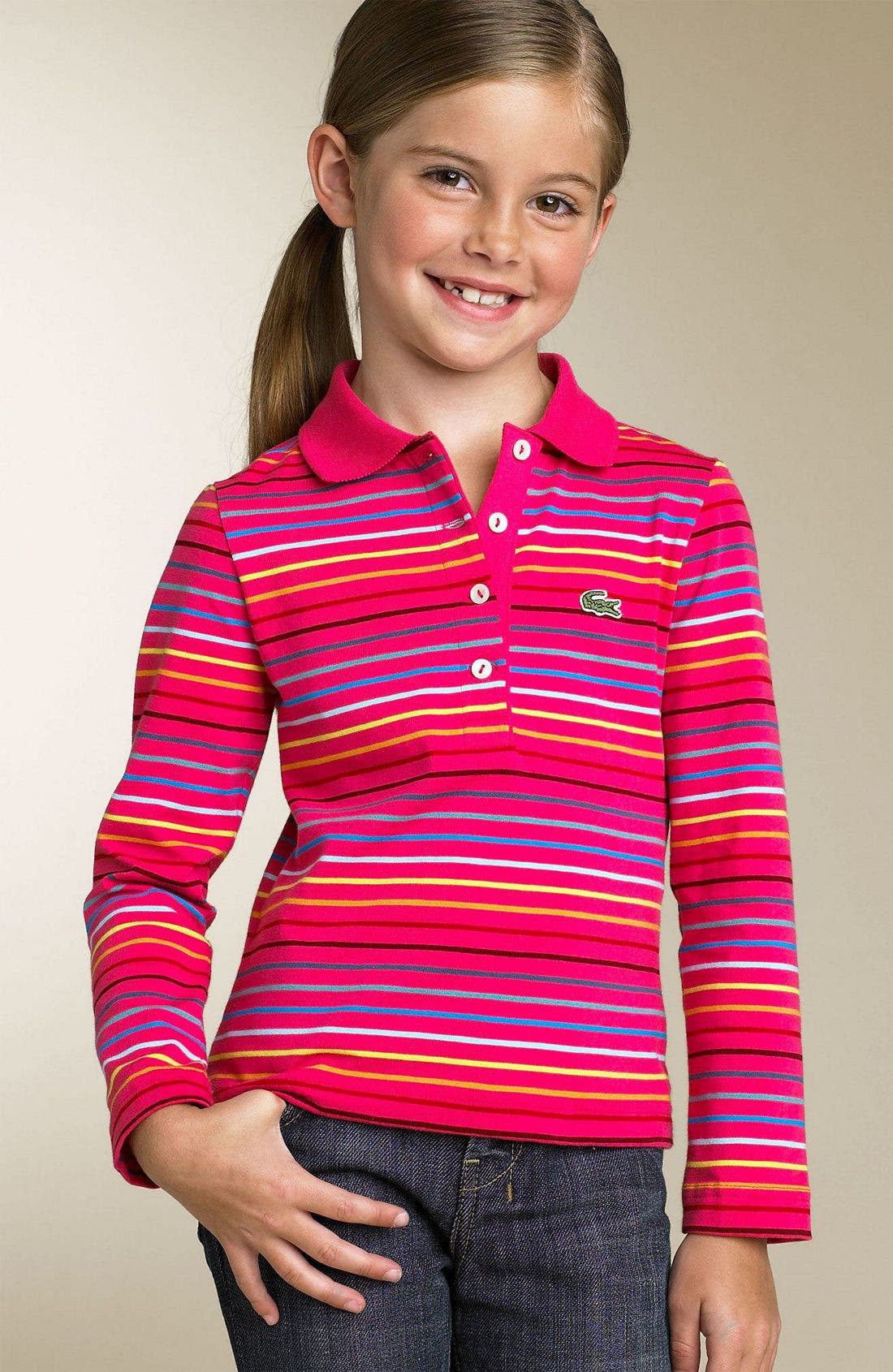 Lacoste Stripe Polo Shirt (Little Girls & Big Girls) Nordstrom