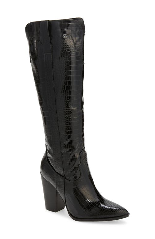 Francoise Pointed Toe Knee High Boot in Shiny Black