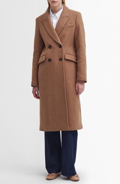 Shop Barbour Marylin Double Breasted Wool Blend Coat In Camel/muted Cabernet Tartan