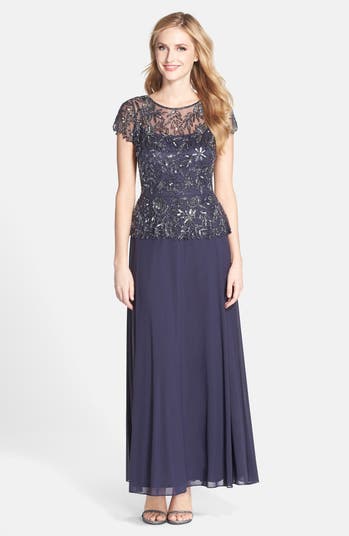 Pisarro Nights Beaded Mesh Mock Two-Piece Gown | Nordstrom