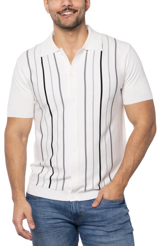 Shop Spring + Mercer Stripe Short Sleeve Button-up Polo Sweater In White