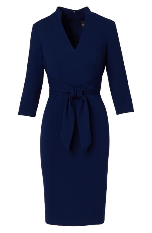 Shop Adrianna Papell Tie Front Sheath Dress In Navy Sateen