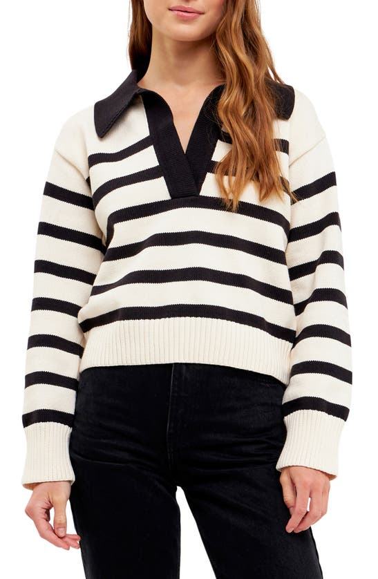 English Factory Stripe Collared Sweater In White/ Black