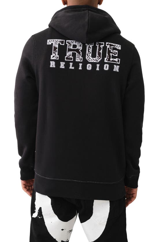Shop True Religion Brand Jeans Embroidered Zip Hoodie In Jet Black