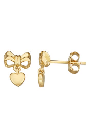 Fzn Bow Heart Stud Earrings In Yellow