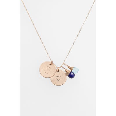 Nashelle Blue Quartz Initial & Heart 14K-Gold Fill Disc Necklace