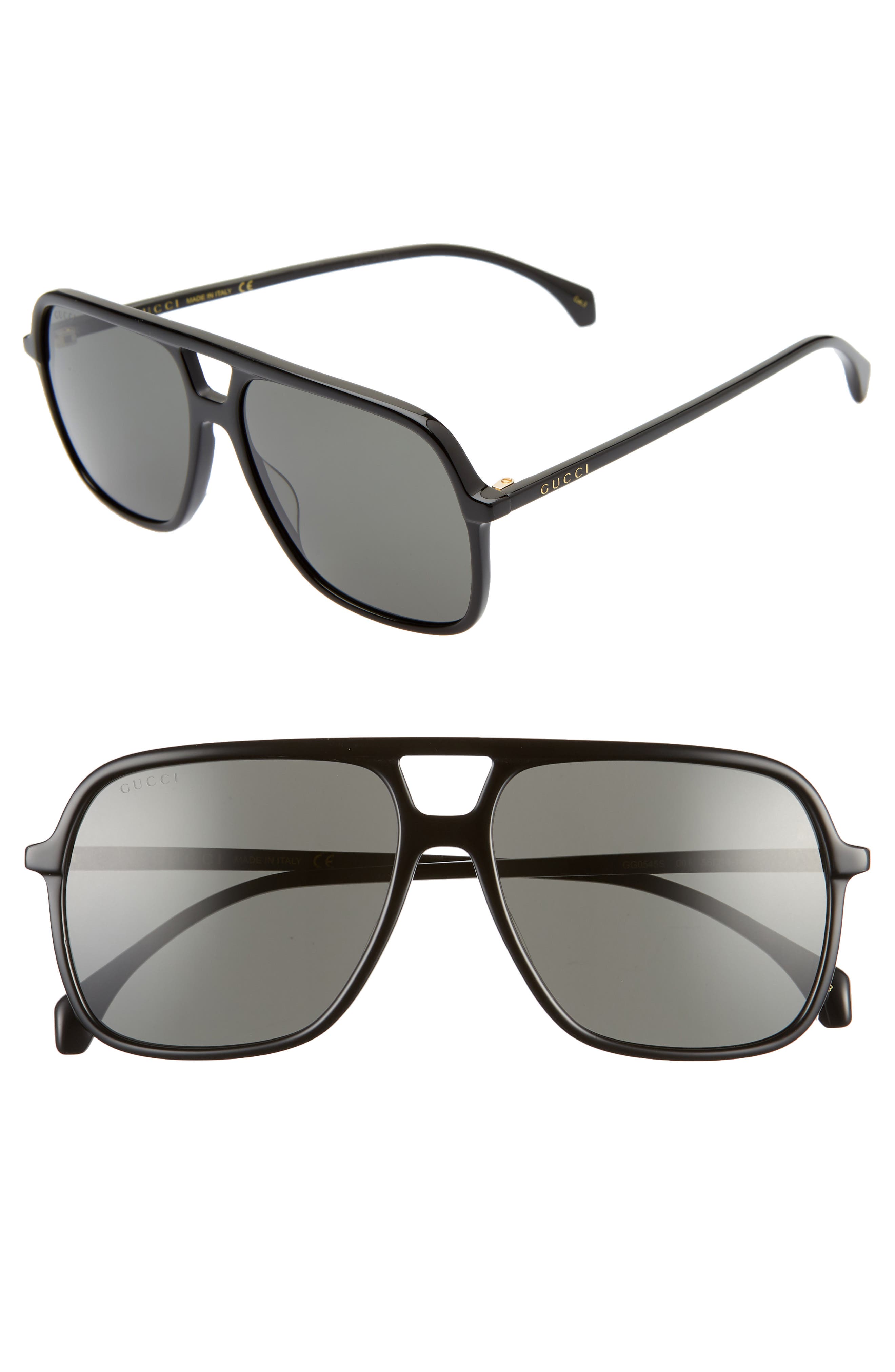 Gucci Men's Temple-Logo Rectangle Sunglasses Shiny Black