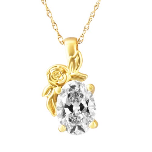 Shop Bliss Diamond 1 Ct Oval Diamond Solitaire Pendant Lab Grown Floral 14k Gold Necklace In 14k Yellow Gold