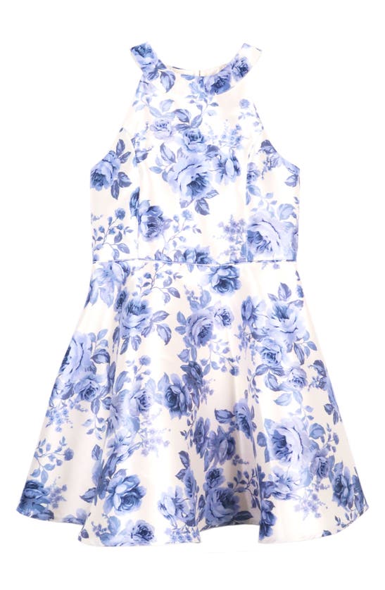 Shop Zunie Kids' Floral Fit & Flare Party Dress In Blue/ Ivory