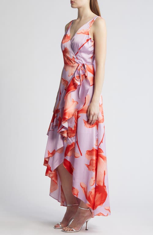 Shop Hutch Layered Ruffle High-low Wrap Dress In Lavender/orange Xray Floral