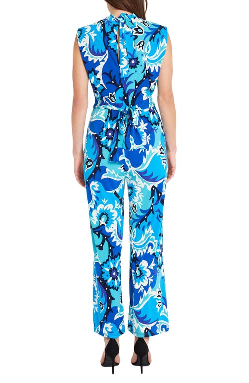 Shop Donna Morgan For Maggy Floral Sleeveless Jumpsuit In Cream/blue