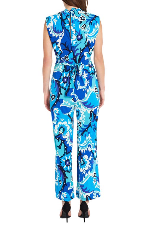 Donna Morgan For Maggy Floral Sleeveless Jumpsuit In Cream/blue