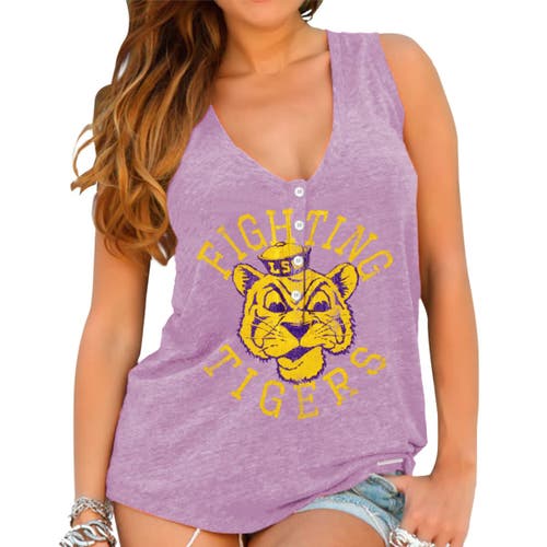 Women's LSU Tigers Original Retro Brand Purple Relaxed Henley Tank Top