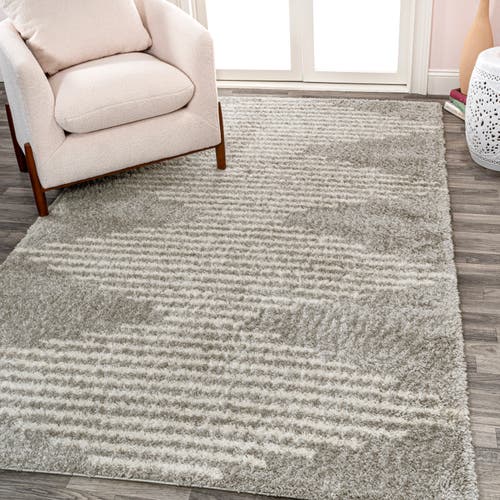 Jonathan Y Elm Diamond Stripe Geometric Shag Area Rug In Gray/ivory