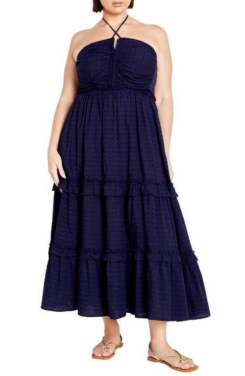 Shop City Chic Ivy Clip Dot Tiered Halter Dress In Navy