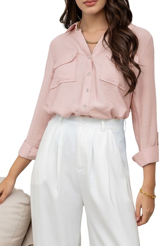 Blu Pepper Crinkle Button-up Shirt In Dusty Pink