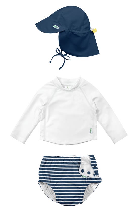 Green Sprouts Babies' Sun Hat, Long Sleeve Rashguard & Reusable Swim Diaper Set In Navy