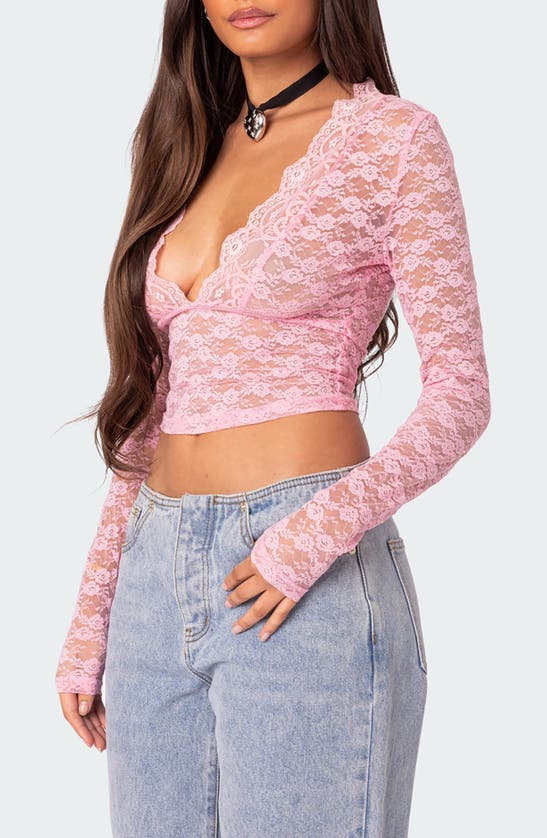 EDIKTED EDIKTED BECK PLUNGE NECK LACE CROP TOP