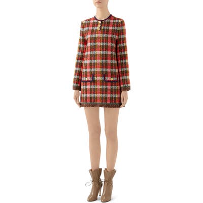 Gucci Wool Blend Tweed Long Sleeve Minidress, 8 IT - Red