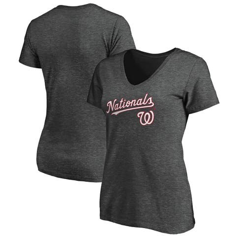 Profile Women's Heathered Charcoal And Red Washington Nationals Plus Size  Colorblock T-shirt In Heathered Charcoal,red