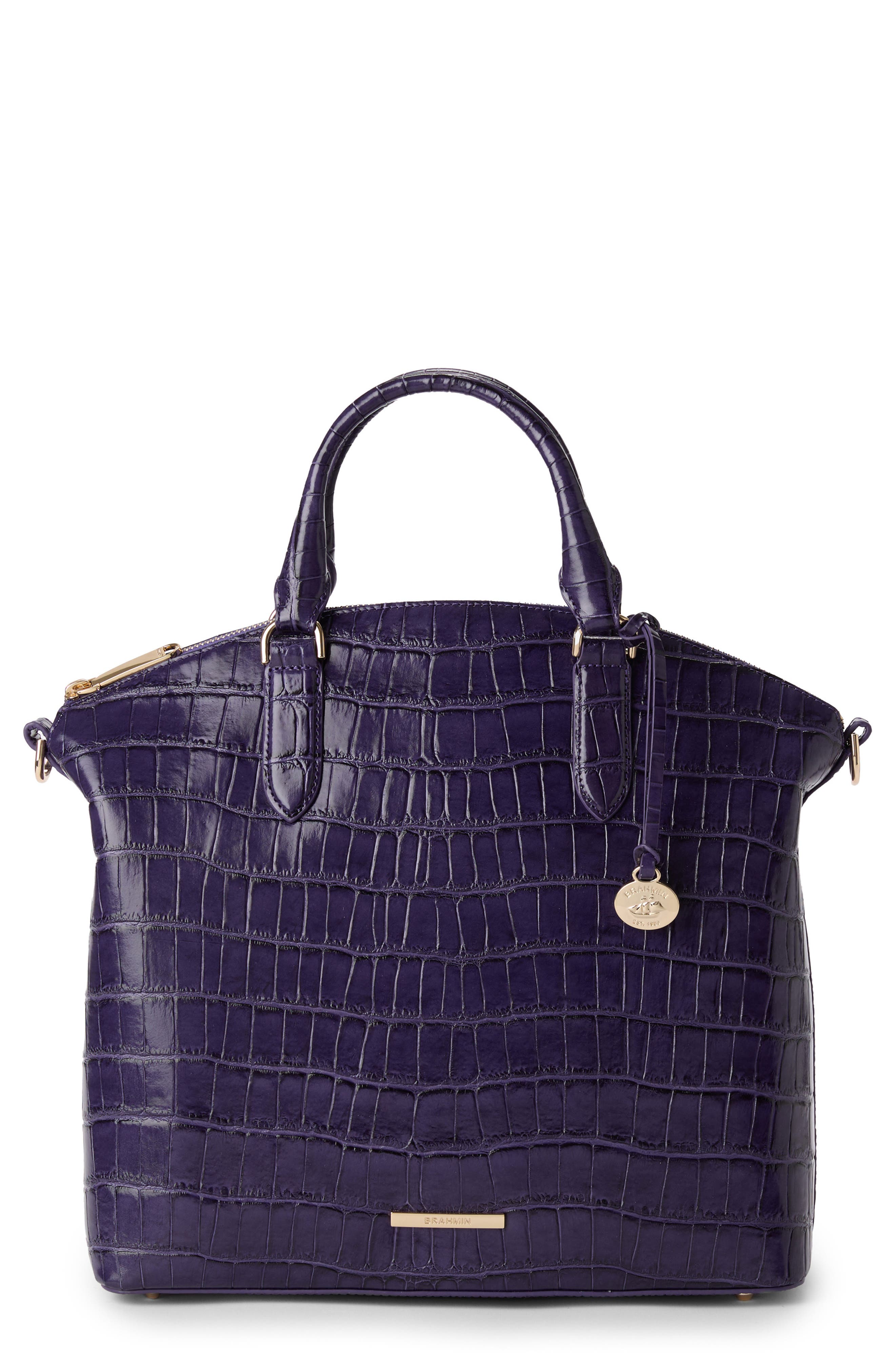 Brahmin Large Duxbury Croc Embossed Leather Satchel in Voltage Violet 