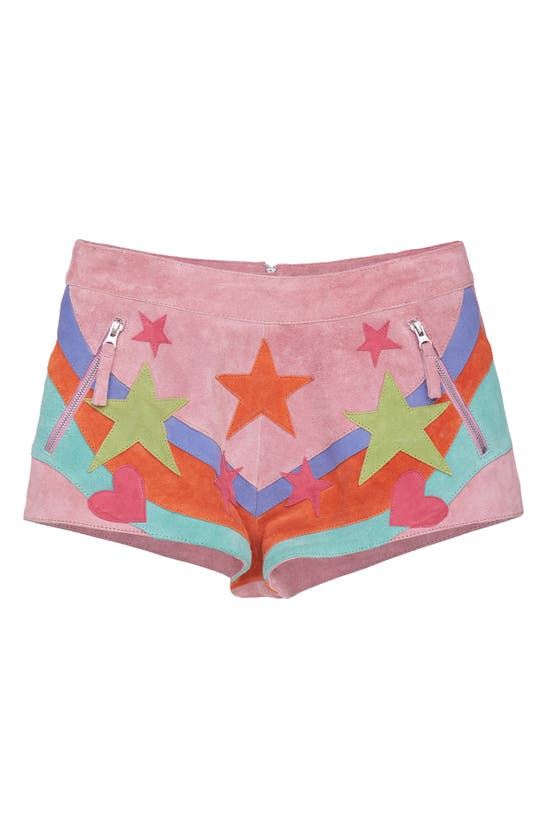 Shop Nasty Gal Premium Star Appliqué Suede Shorts In Pink