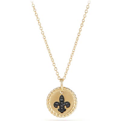 David Yurman Cable Collectibles Fleur De Lis Necklace With Black Diamonds In 18K Gold