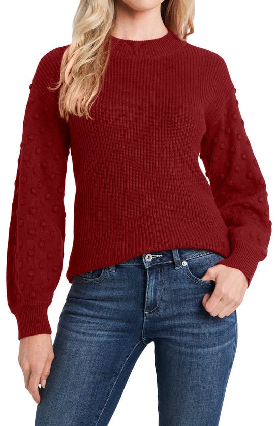 Cece Puff Sleeve Bobble Ribbed Sweater In Claret Red