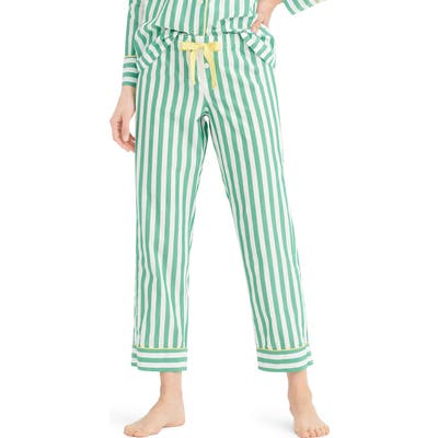 J.crew Cropped Lightweight Stripe Cotton Pajama Pants, Green
