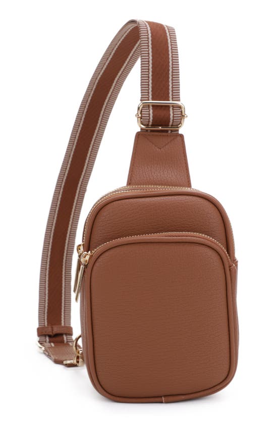 Mali + Lili Claire Vegan Leather Sling Bag In Cognac