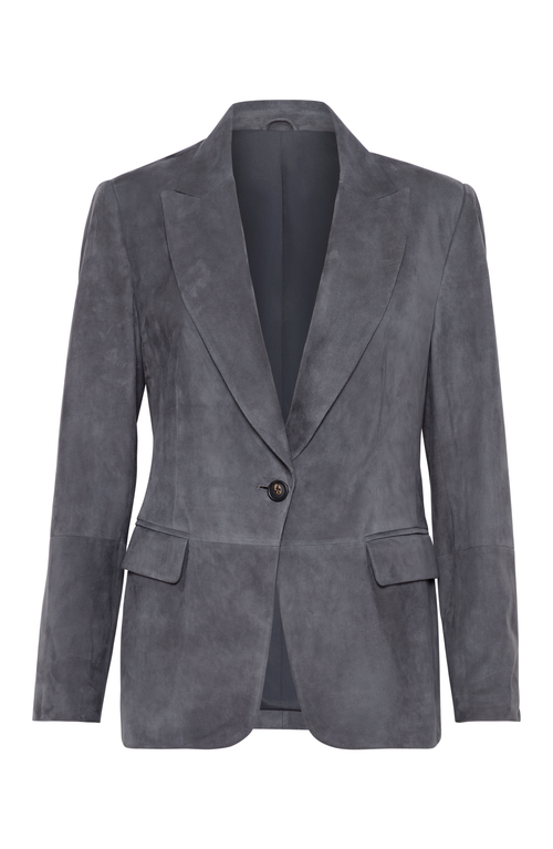 Shop Brunello Cucinelli Suede Blazer With Monili In Lead