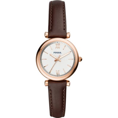 Fossil Carlie Leather Strap Watch, 2m