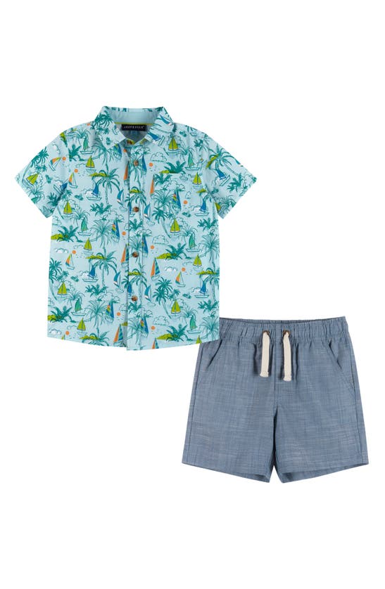 Andy & Evan Kids' Tropical Button-up Shirt & Shorts Set In Aqua